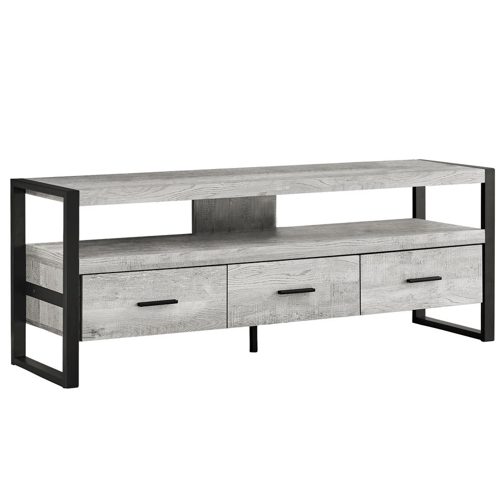 TV STAND - 60"L / GREY RECLAIMED WOOD-LOOK / 3 DRAWERS