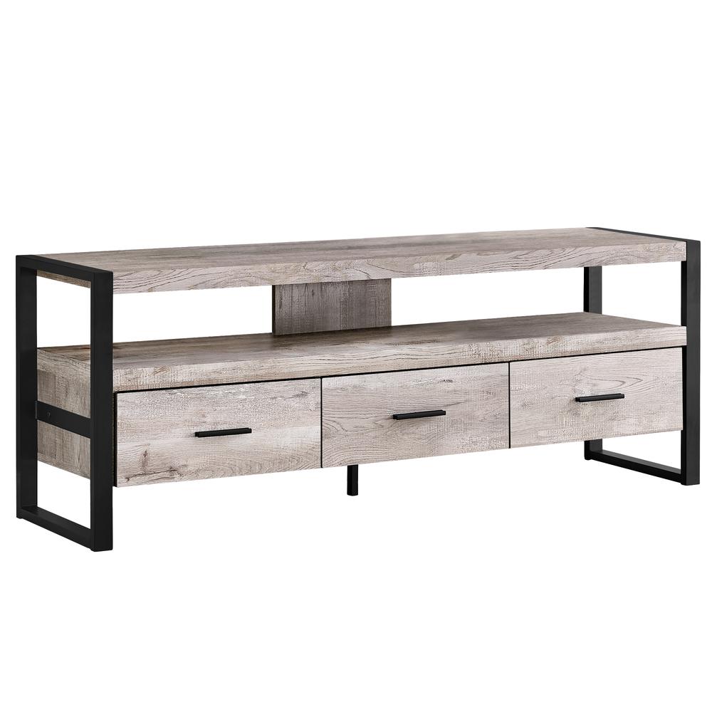 TV STAND - 60"L / TAUPE RECLAIMED WOOD-LOOK / 3 DRAWERS