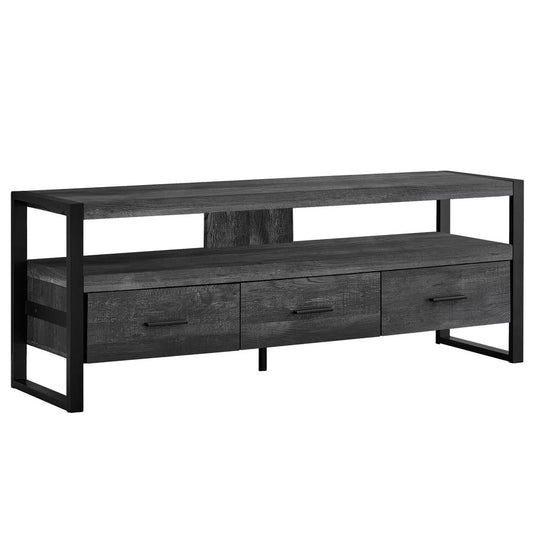 TV STAND - 60"L / BLACK RECLAIMED WOOD-LOOK / 3 DRAWERS