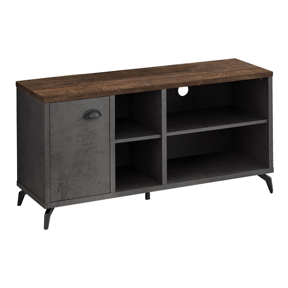 TV STAND - 48"L / GREY CONCRETE / MEDIUM BROWN RECLAIMED