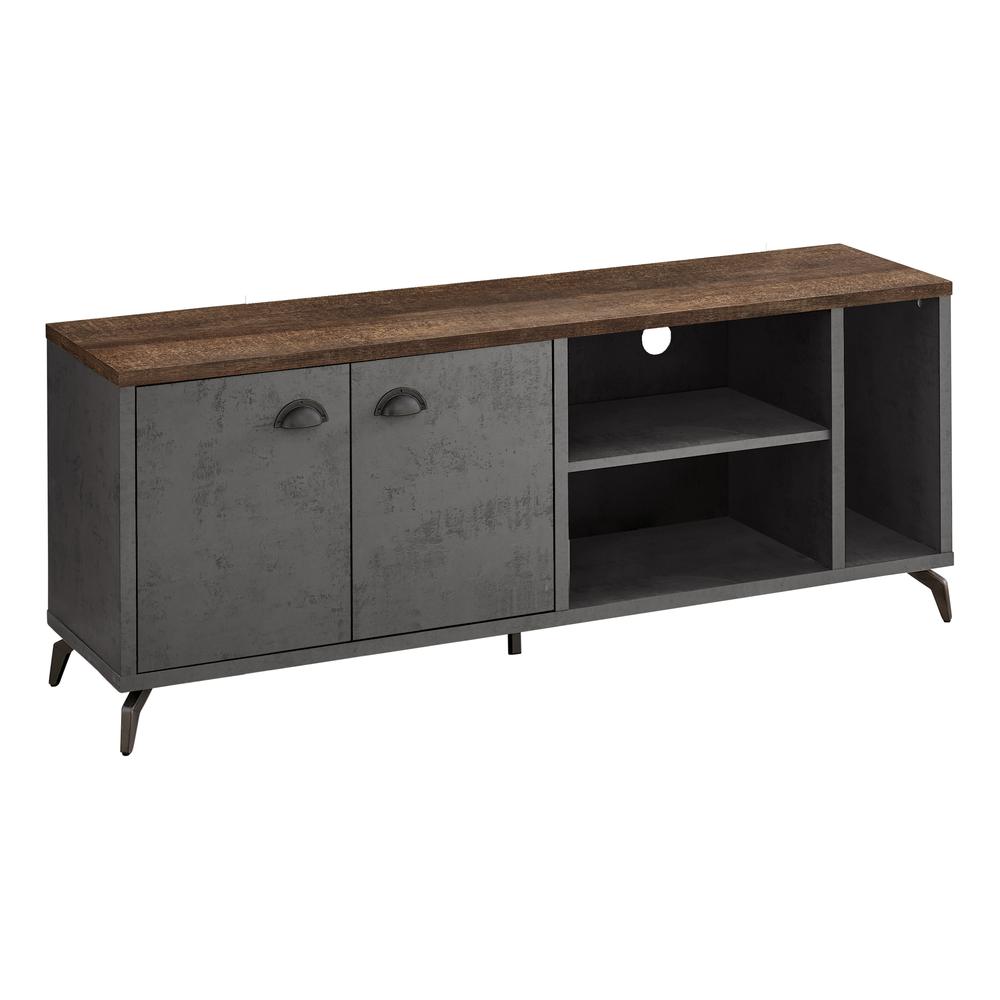 TV STAND - 60"L / GREY CONCRETE / MEDIUM BROWN RECLAIMED