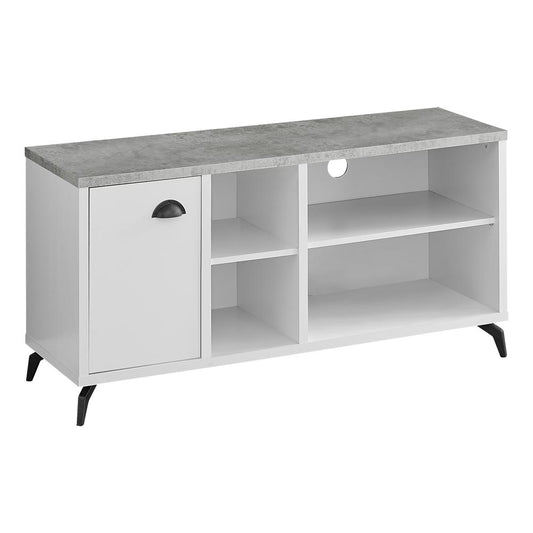 TV STAND - 48"L / WHITE / GREY CEMENT-LOOK TOP