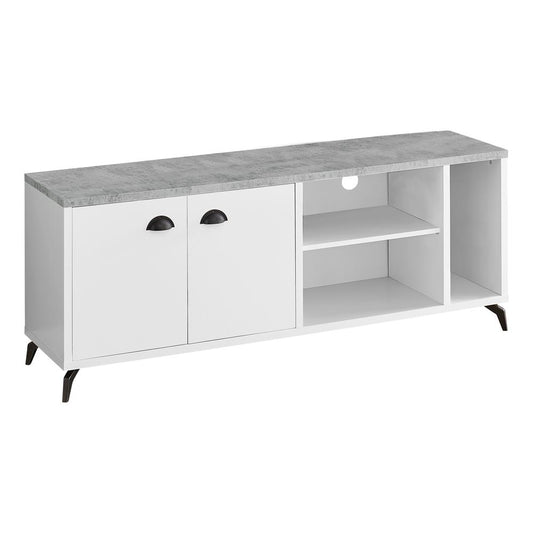 TV STAND - 60"L / WHITE / GREY CEMENT-LOOK TOP