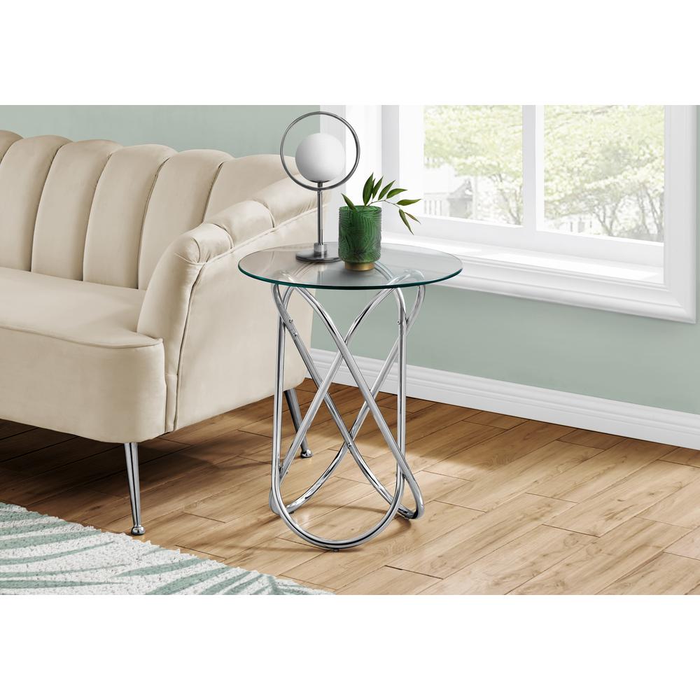 Accent Table - 24"H, Chrome Metal With Tempered Glass