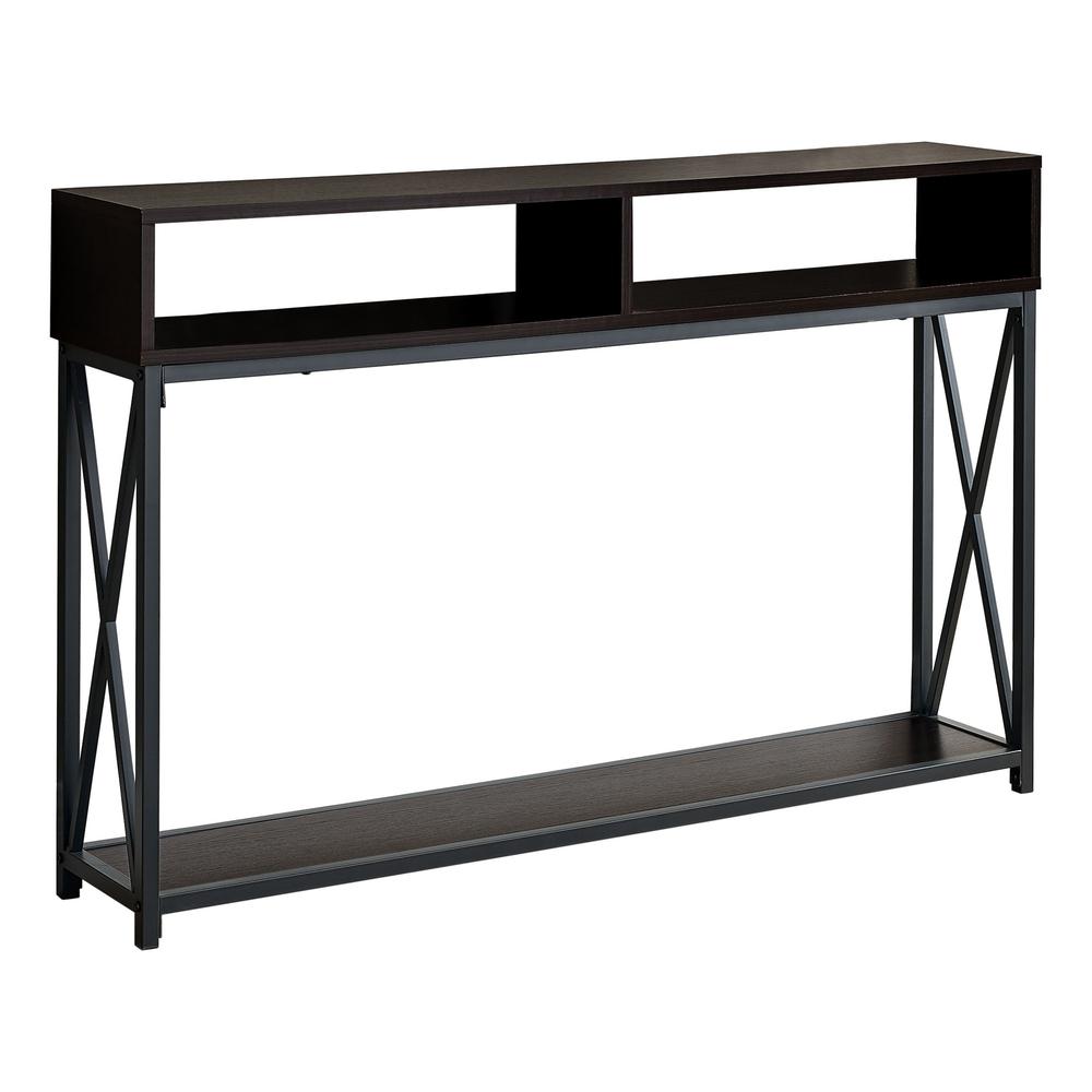 ACCENT TABLE - 48"L / ESPRESSO / BLACK METAL HALL CONSOLE