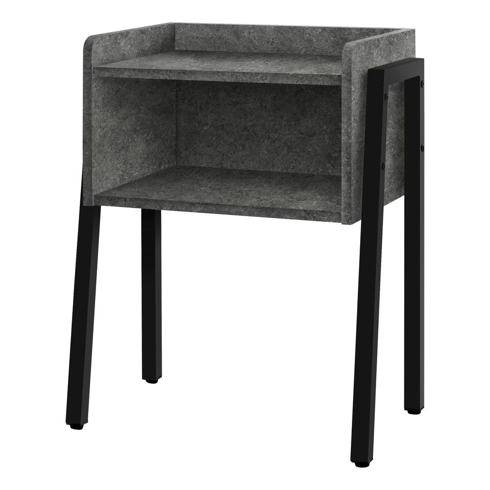 Accent Table - 23"H, Grey Stone-Look, Black Metal