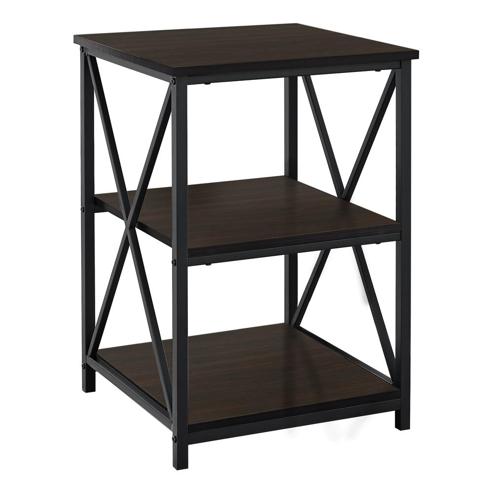 ACCENT TABLE - 26"H / ESPRESSO / BLACK METAL