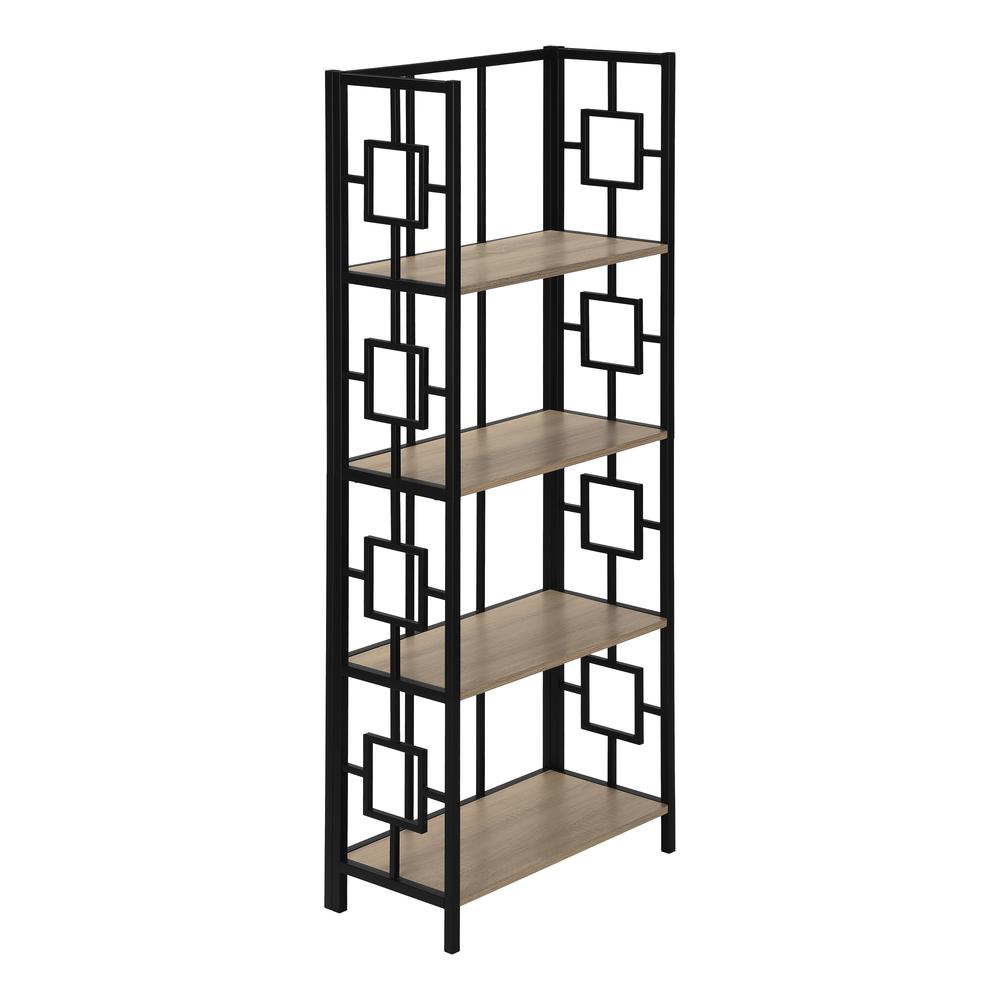 BOOKCASE - 62"H / DARK TAUPE / BLACK METAL ETAGERE