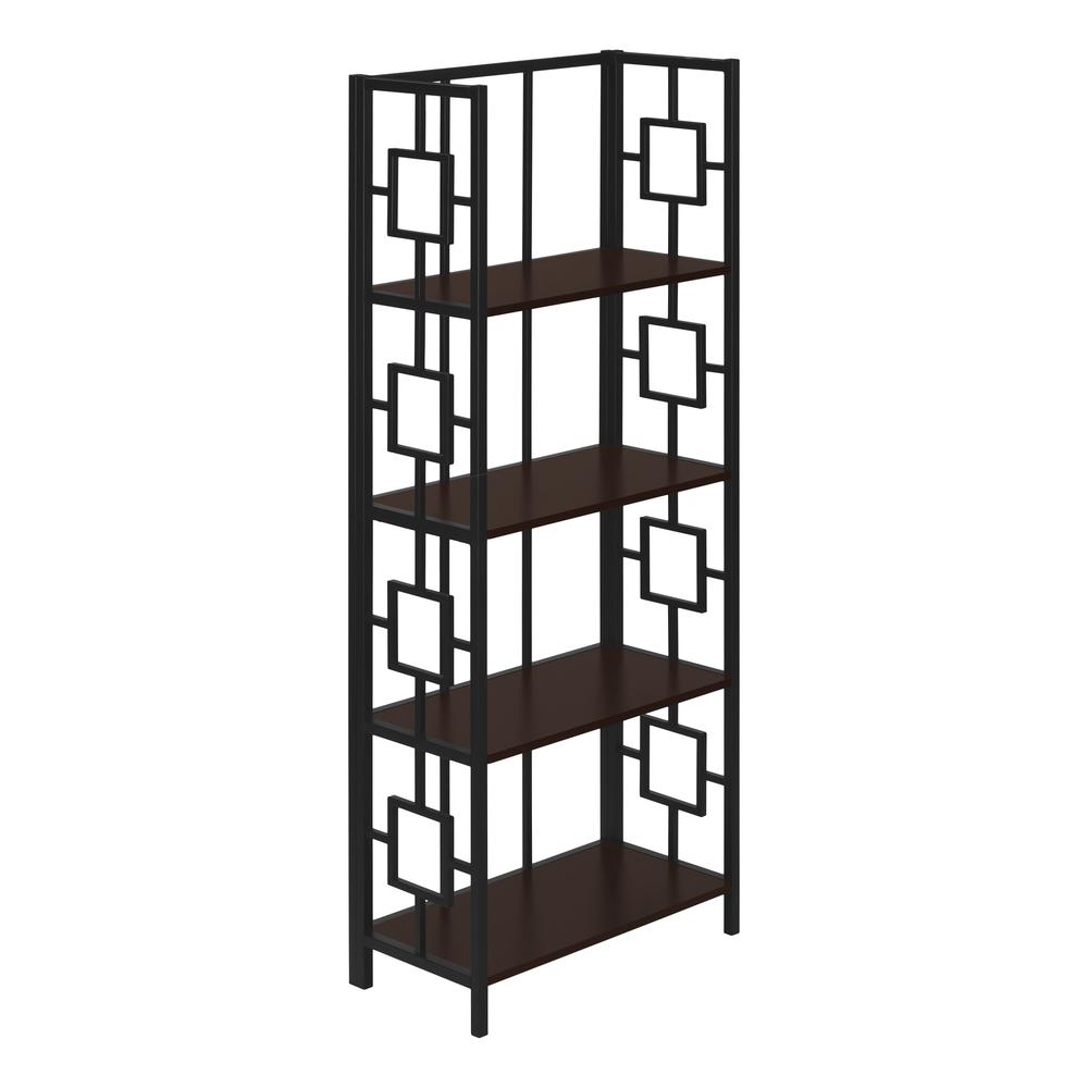 BOOKCASE - 62"H / ESPRESSO / BLACK METAL ETAGERE