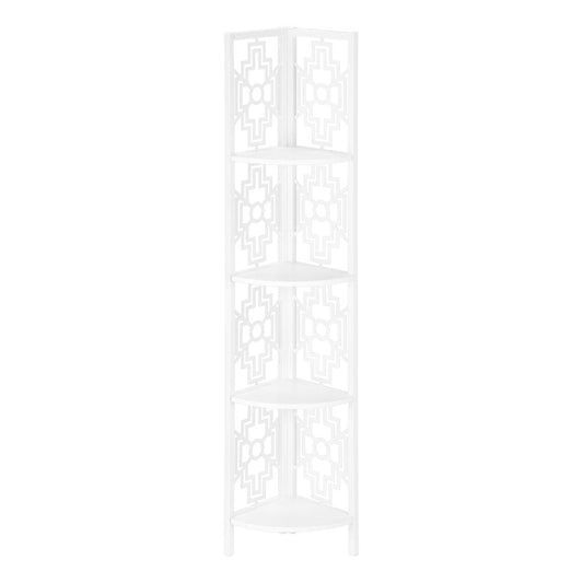 BOOKCASE - 62"H / WHITE / WHITE METAL CORNER ETAGERE