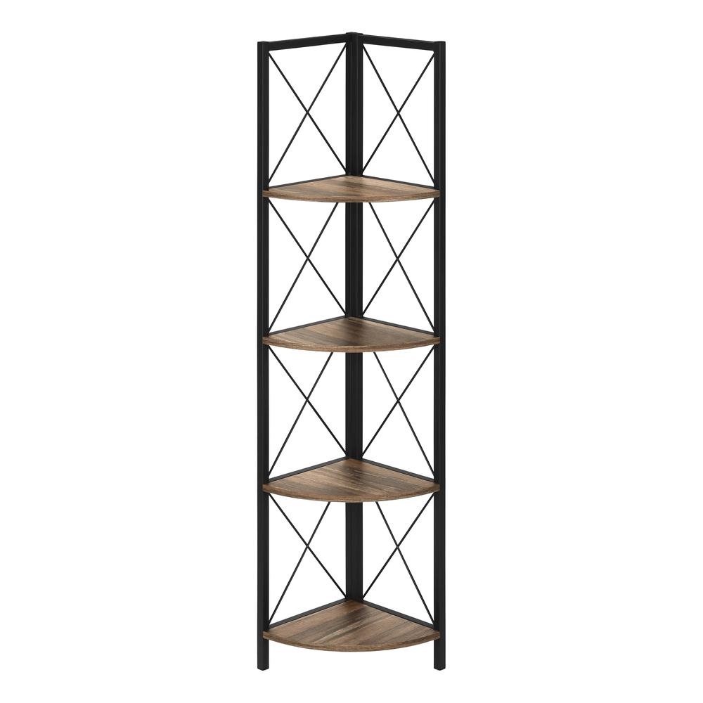 BOOKCASE - 60"H / BROWN RECLAIMED / BLACK METAL CORNER