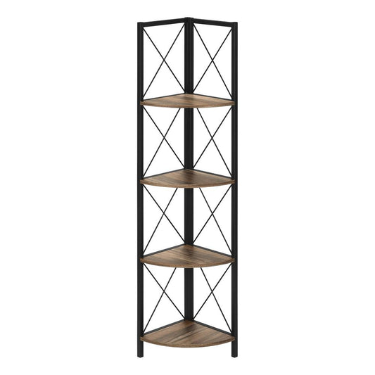 BOOKCASE - 60"H / BROWN RECLAIMED / BLACK METAL CORNER