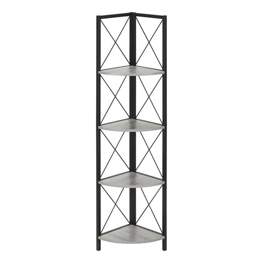 BOOKCASE - 60"H / GREY / BLACK METAL CORNER ETAGERE