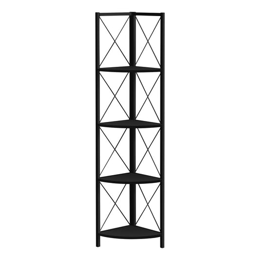 BOOKCASE - 60"H / BLACK / BLACK METAL CORNER ETAGERE