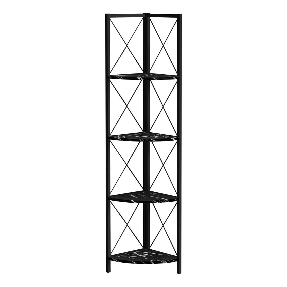 BOOKCASE - 60"H / BLACK MARBLE / BLACK METAL CORNER