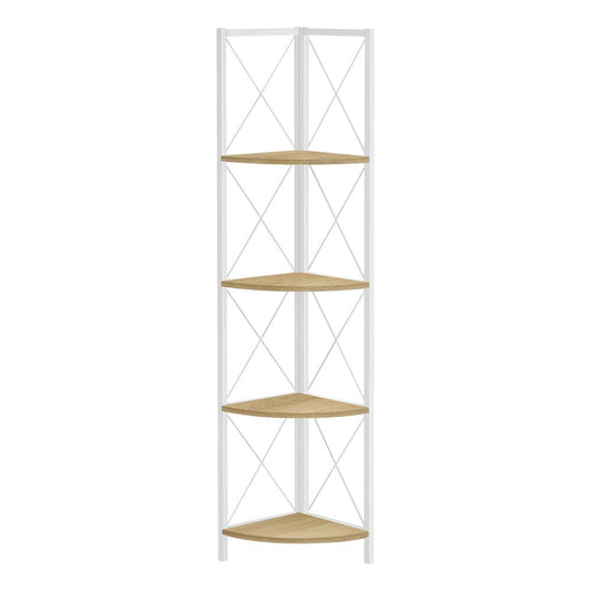 BOOKCASE - 60"H / NATURAL / WHITE METAL CORNER ETAGERE