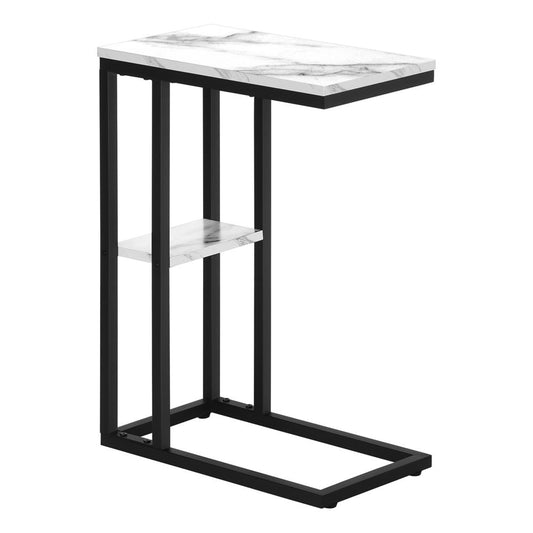 ACCENT TABLE - 25"H / WHITE MARBLE / BLACK METAL