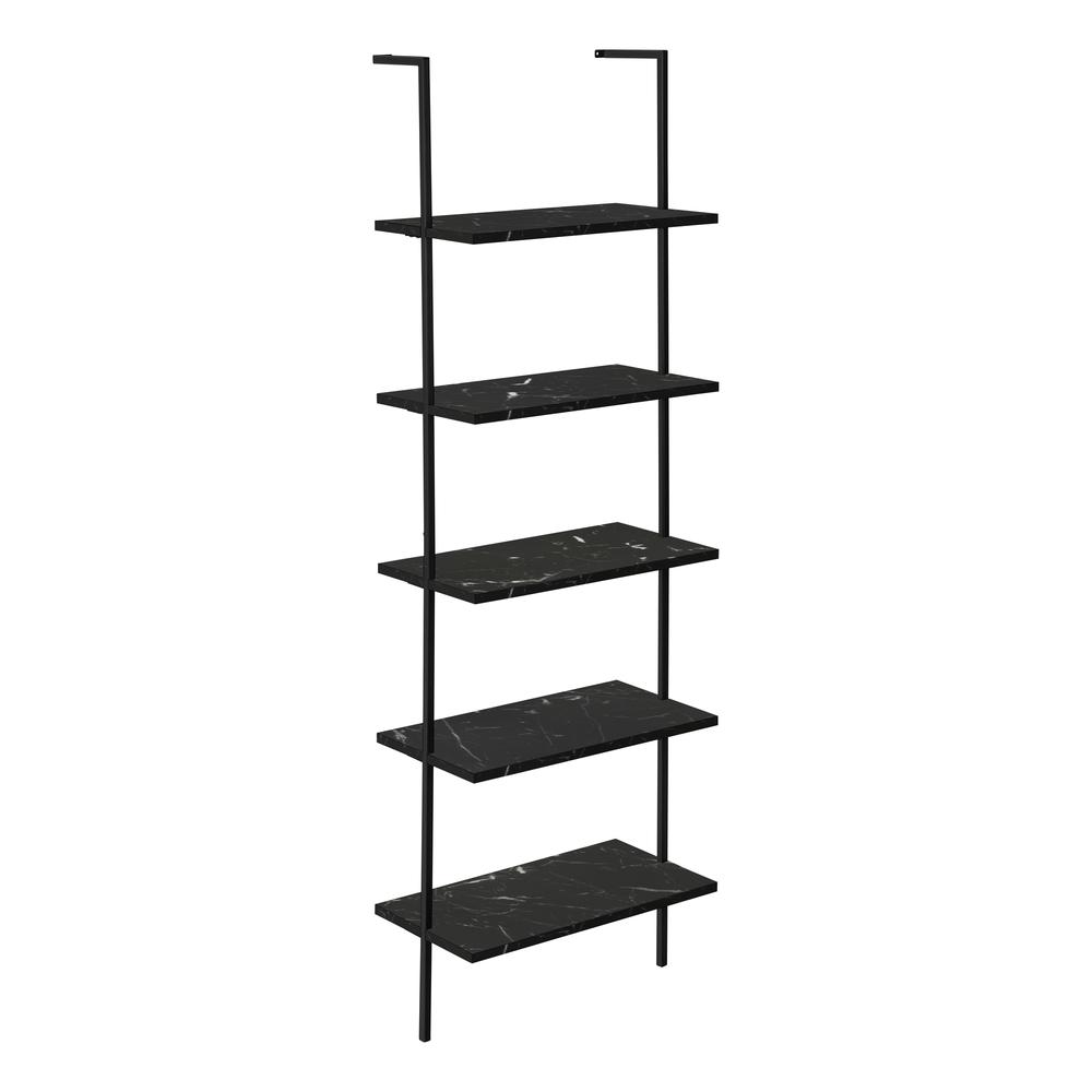 BOOKCASE - 72"H LADDER BLACK MARBLE / BLACK METAL