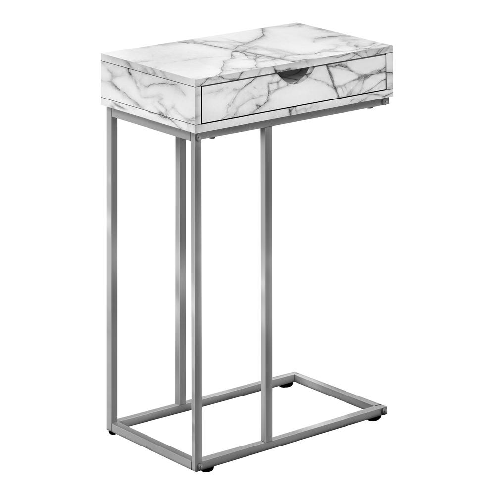 ACCENT TABLE - 25"H / WHITE MARBLE / SILVER METAL