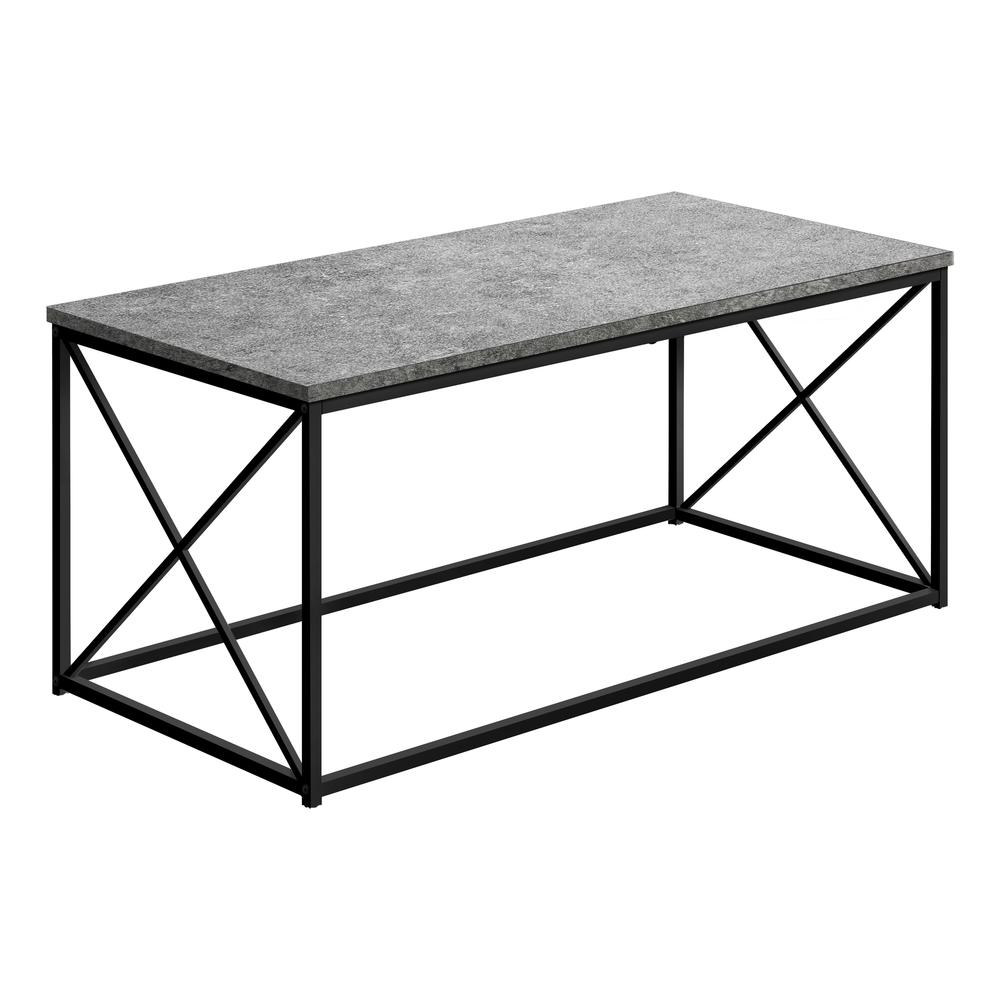 COFFEE TABLE - 40"L / GREY STONE-LOOK / BLACK METAL