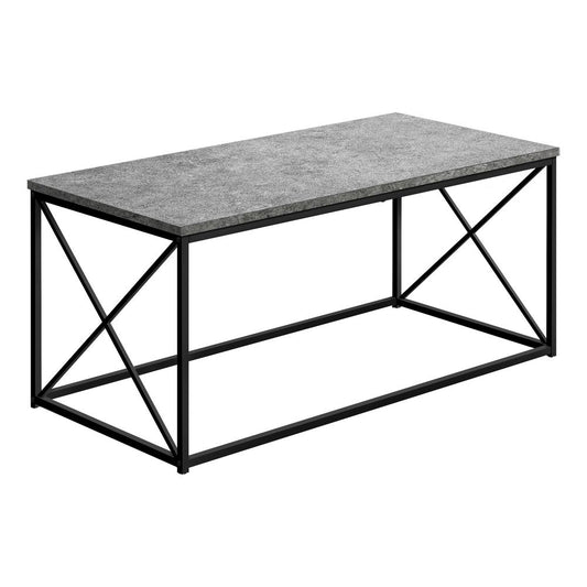 COFFEE TABLE - 40"L / GREY STONE-LOOK / BLACK METAL