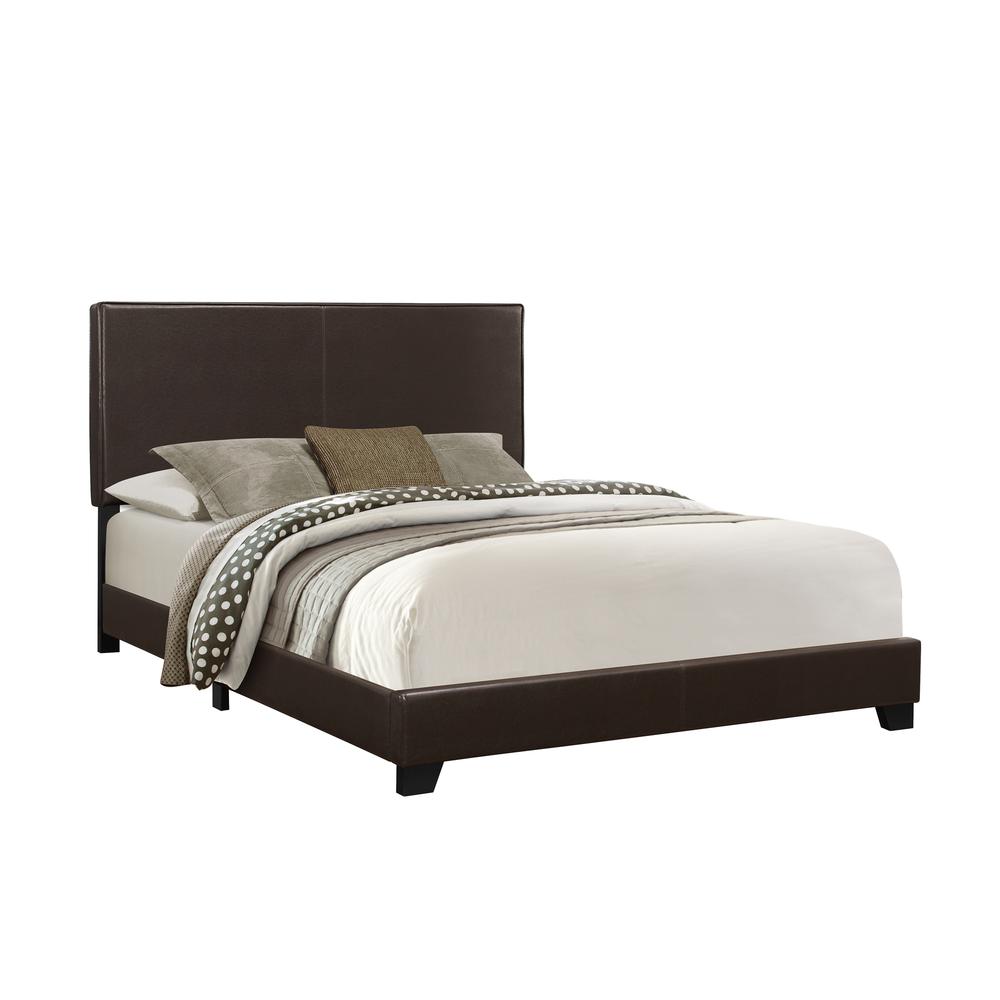 BED - QUEEN SIZE / DARK BROWN LEATHER-LOOK