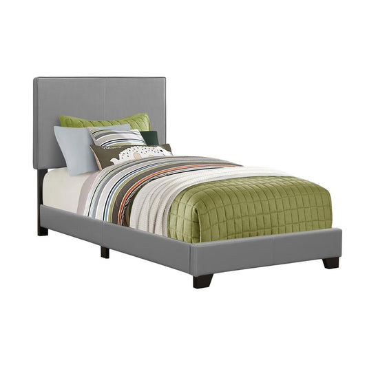 BED - TWIN SIZE / GREY LEATHER-LOOK