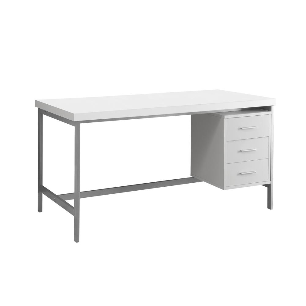 COMPUTER DESK - 60"L / WHITE / SILVER METAL WITH 3 DRAWERS