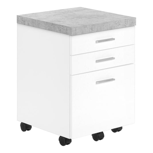 FILING CABINET - 3 DRAWER / WHITE / CEMENT-LOOK ON CASTOR