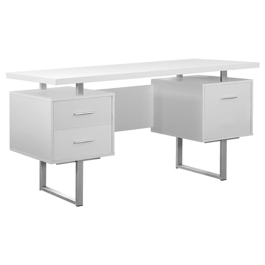 COMPUTER DESK - 60"L / WHITE / SILVER METAL