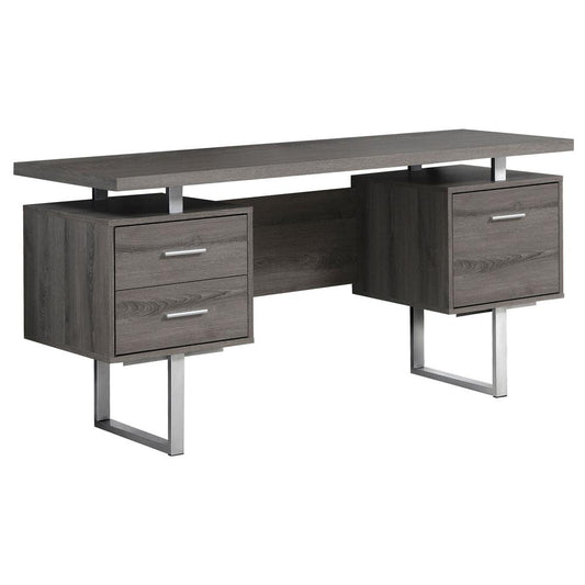 COMPUTER DESK - 60"L / DARK TAUPE / SILVER METAL