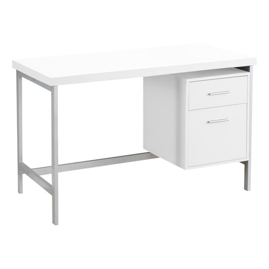 COMPUTER DESK - 48"L / WHITE / SILVER METAL WITH FILE DRAWER