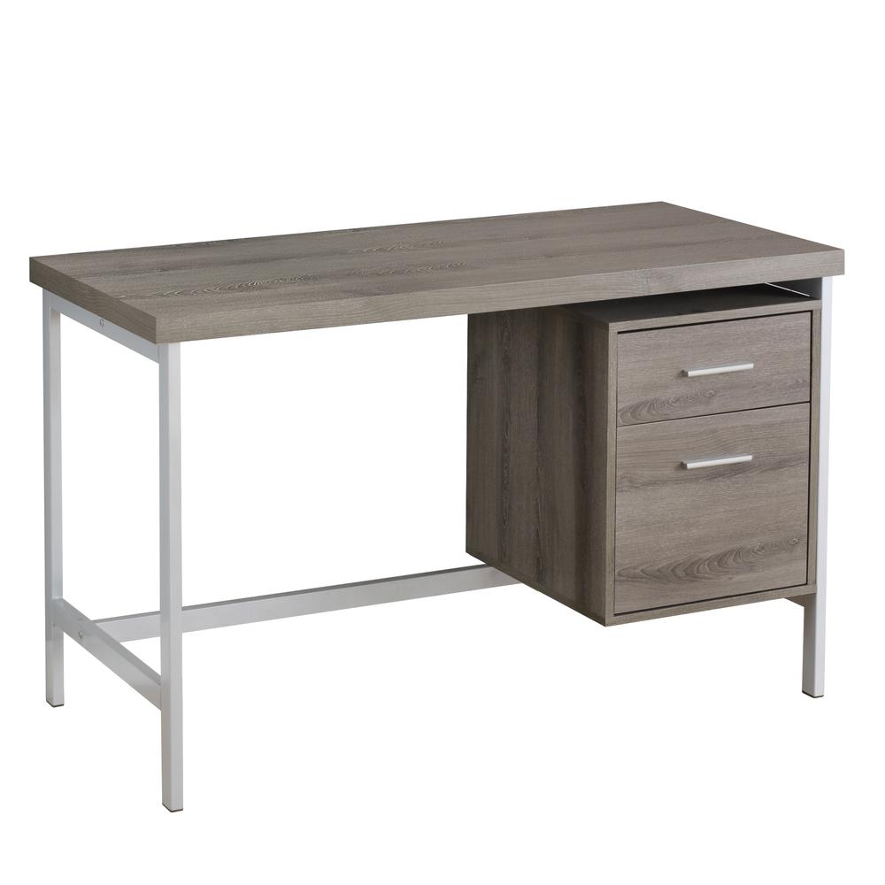 COMPUTER DESK - 48"L / DARK TAUPE / SILVER METAL WITH FILE DRAWER