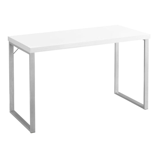 COMPUTER DESK - 48"L / CONTEMPORARY WHITE / SILVER METAL