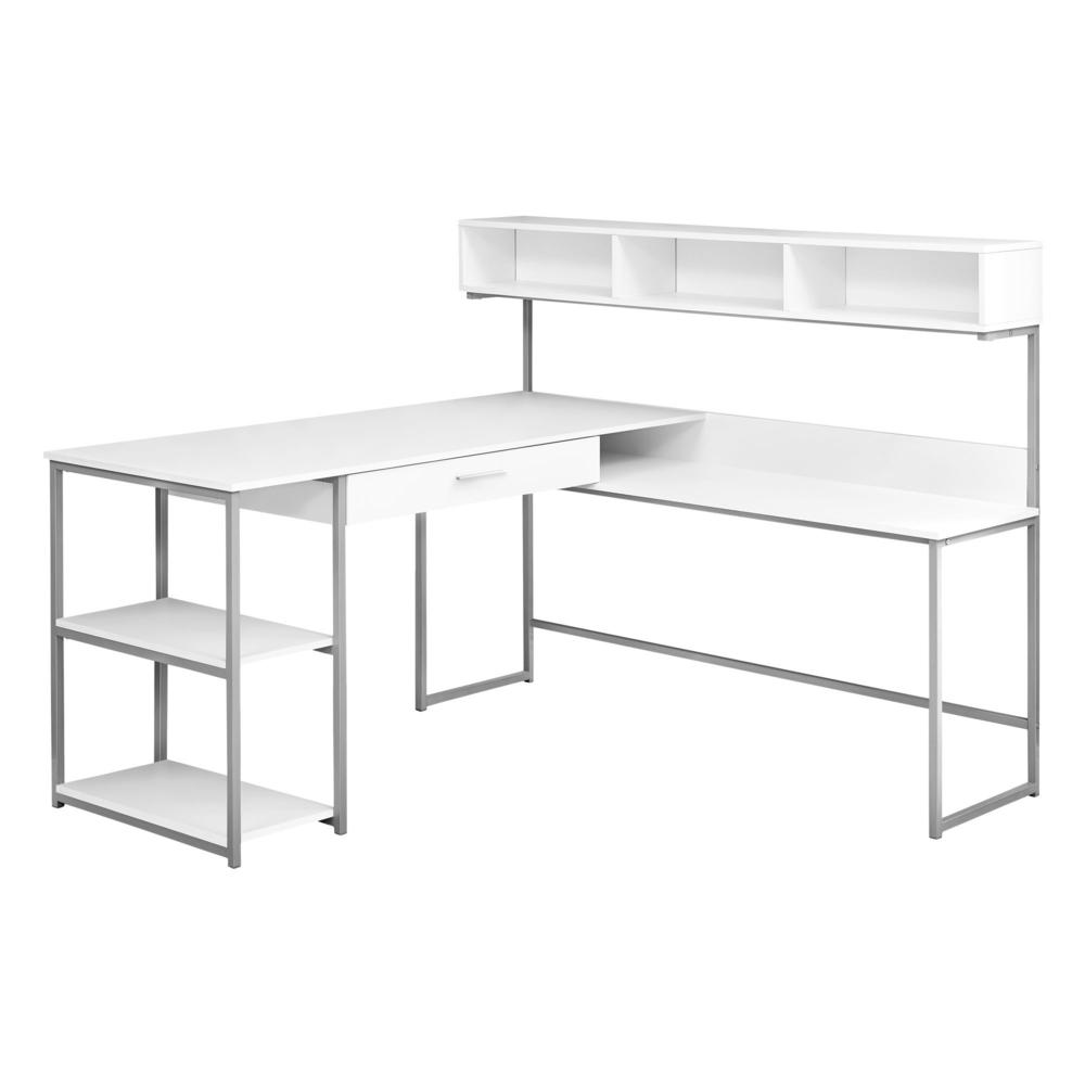 COMPUTER DESK - WHITE / SILVER METAL CORNER