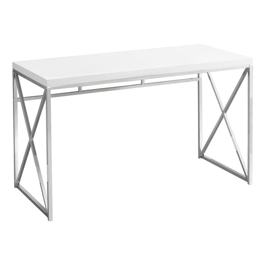 COMPUTER DESK - 48"L / GLOSSY WHITE / CHROME METAL BASE