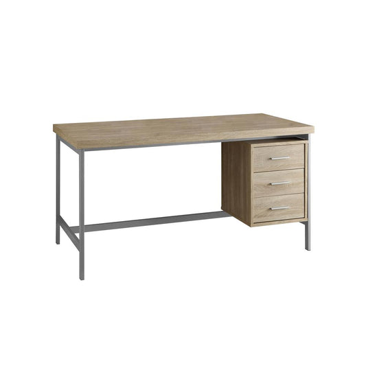 COMPUTER DESK - 60"L / NATURAL WITH SILVER METAL