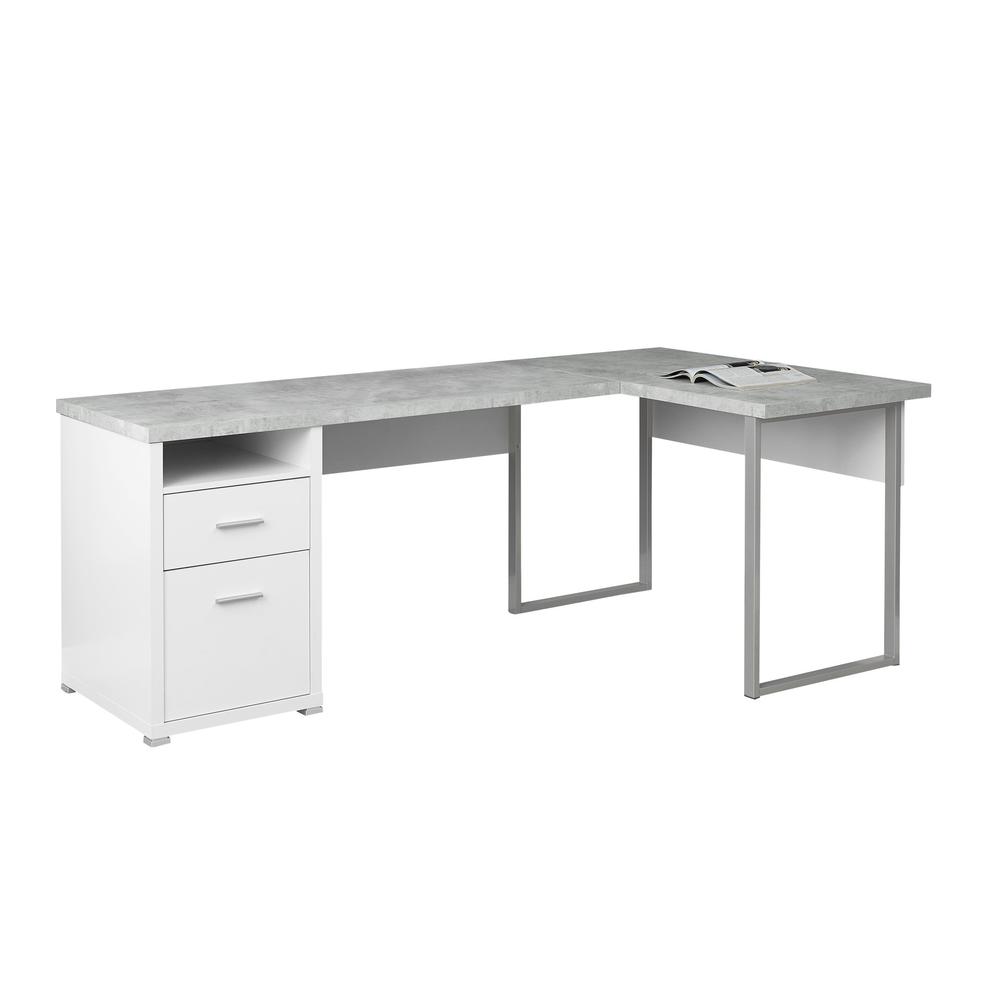 COMPUTER DESK - 80"L WHITE / CEMENT-LOOK LEFT/RIGHT FACE