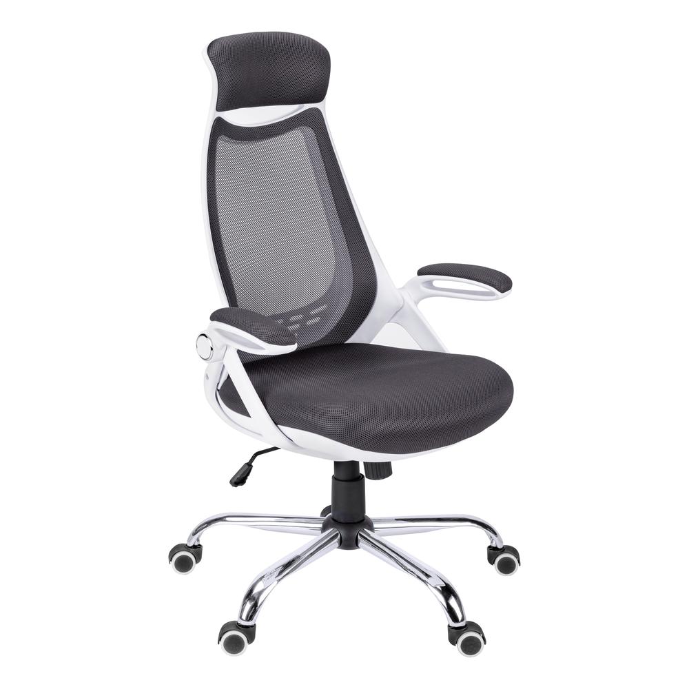 OFFICE CHAIR - WHITE / GREY MESH / CHROME HIGH-BACK EXEC