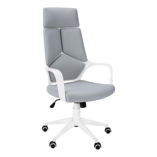 OFFICE CHAIR - CONTEMPORARY WHITE / GREY FABRIC / HIGH BACK EXECUTIVE