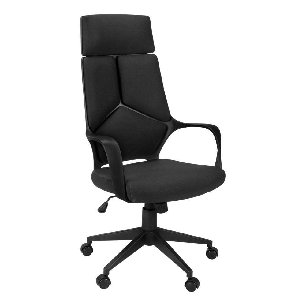 OFFICE CHAIR - CONTEMPORARY BLACK / BLACK FABRIC / HIGH BACK EXECUTIVE