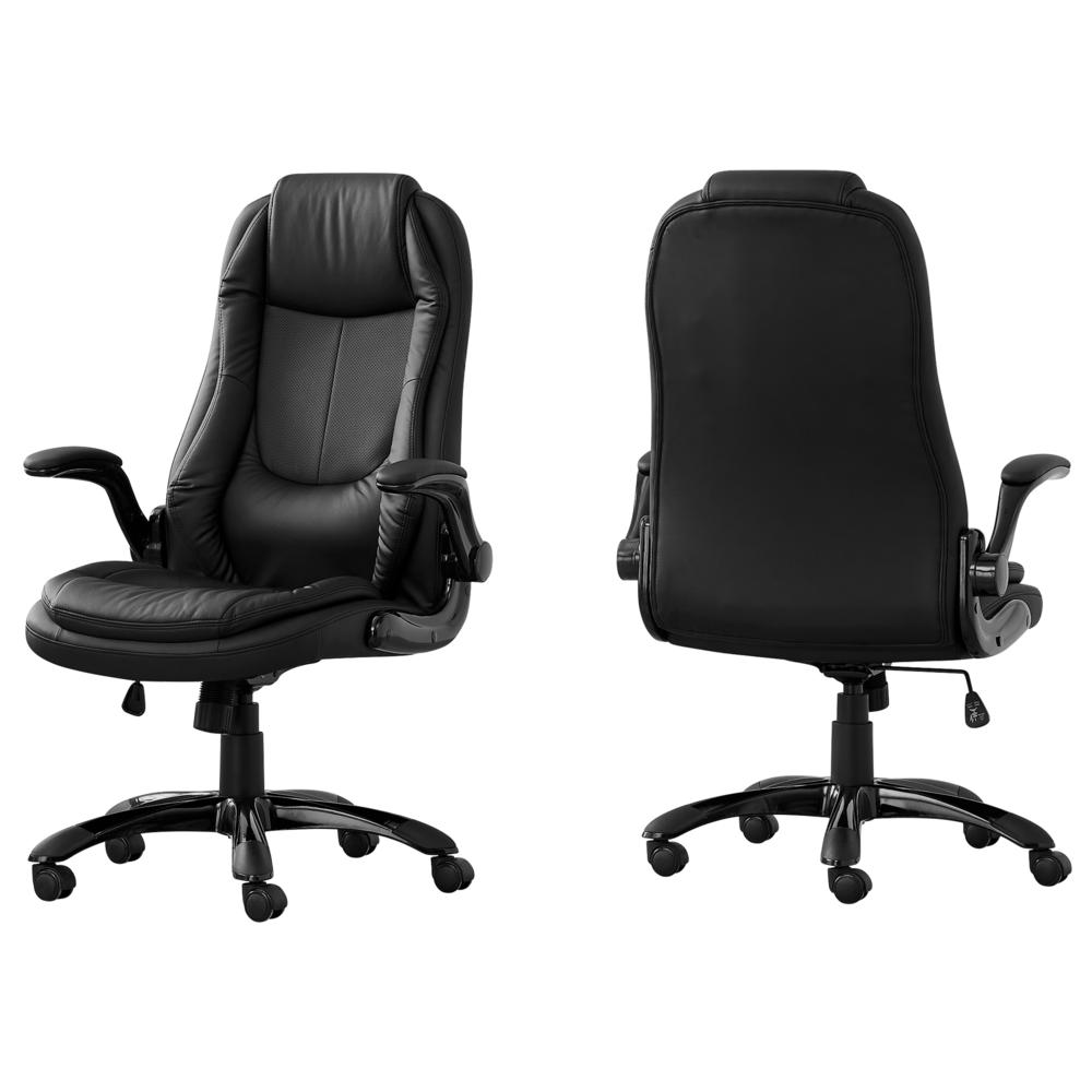 OFFICE CHAIR - CUSHIONED BLACK LEATHER-LOOK / HIGH BACK EXECUTIVE