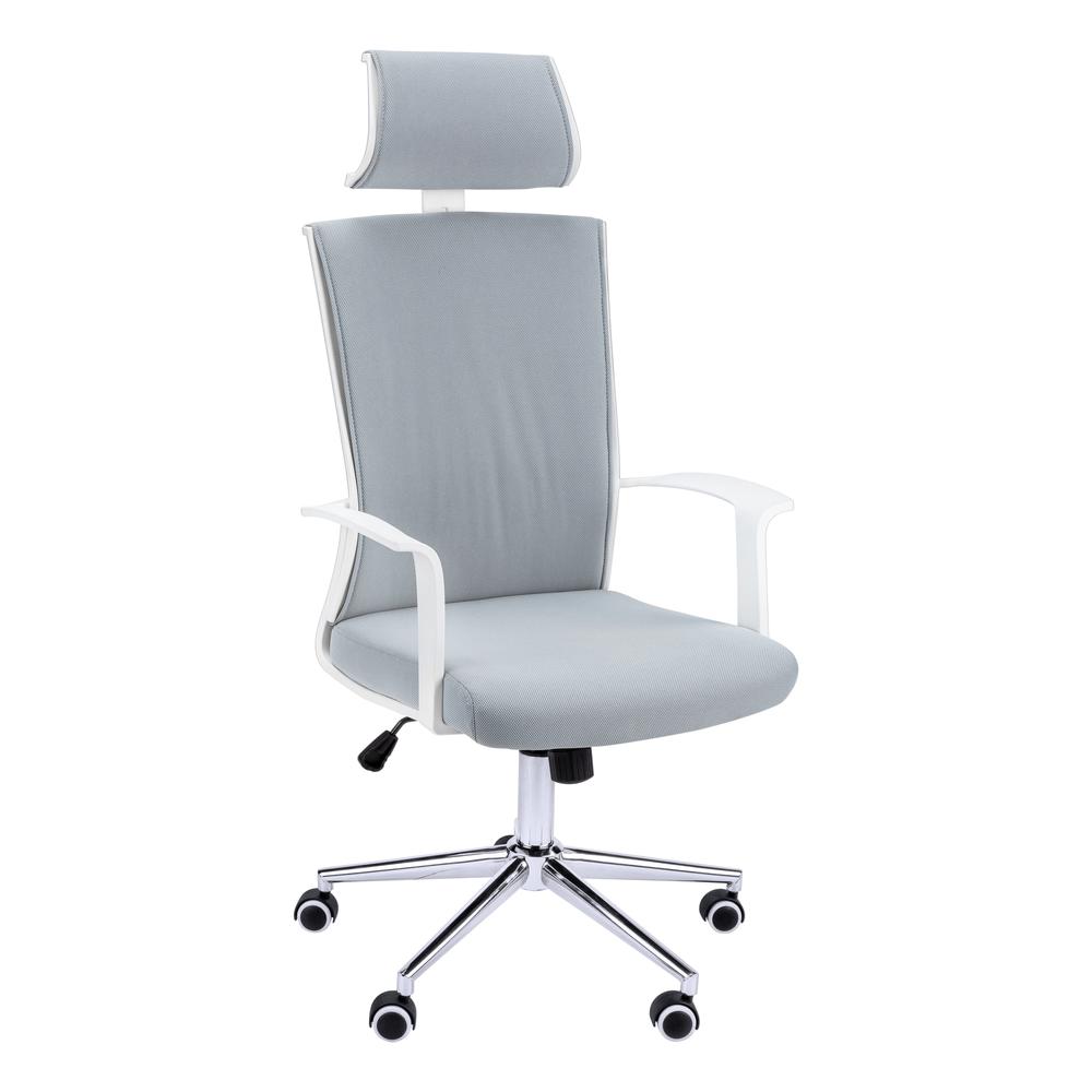 OFFICE CHAIR - WHITE / GREY FABRIC / HIGH BACK EXECUTIVE