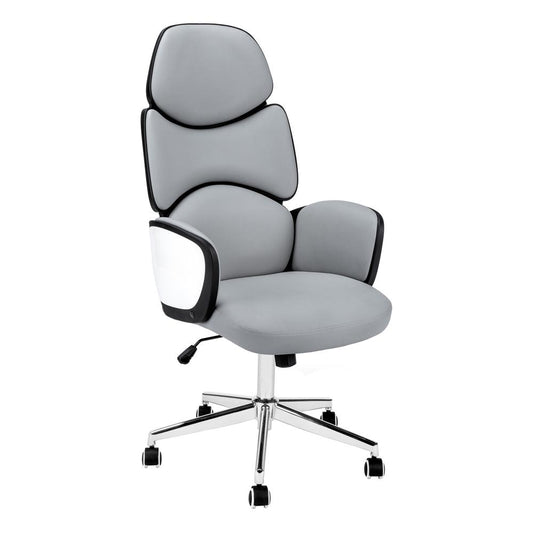 OFFICE CHAIR - GREY LEATHER-LOOK / HIGH BACK EXECUTIVE