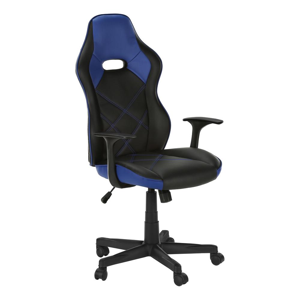 OFFICE CHAIR - GAMING / BLACK / BLUE LEATHER-LOOK