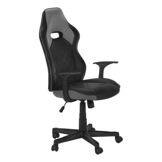 OFFICE CHAIR - GAMING / BLACK / GREY LEATHER-LOOK