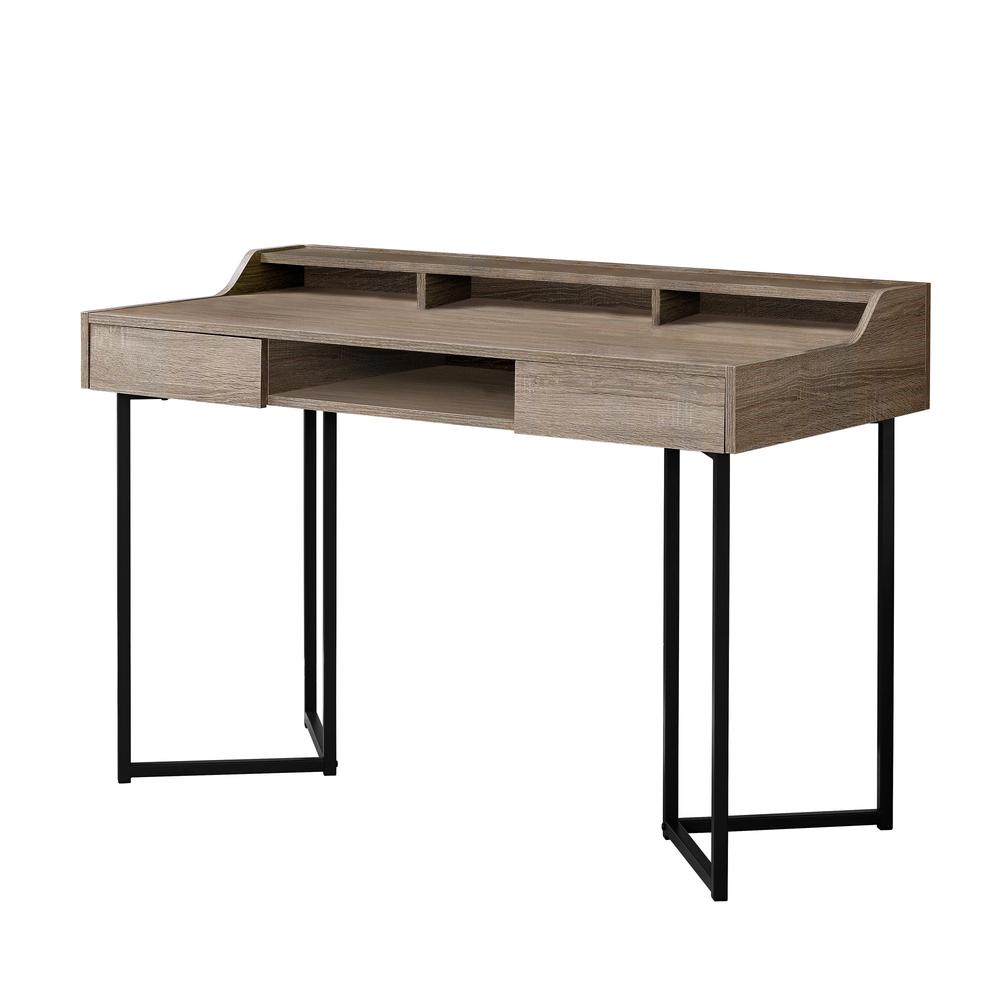 COMPUTER DESK - 48"L / DARK TAUPE / BLACK METAL WITH STORAGE