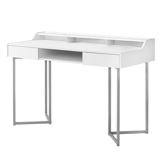 COMPUTER DESK - 48"L / WHITE / SILVER METAL WITH STORAGE