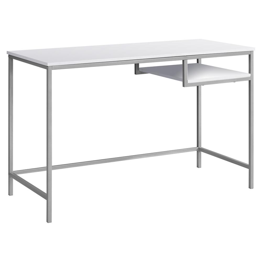 COMPUTER DESK - 48"L / WHITE / SILVER METAL WITH SHELF