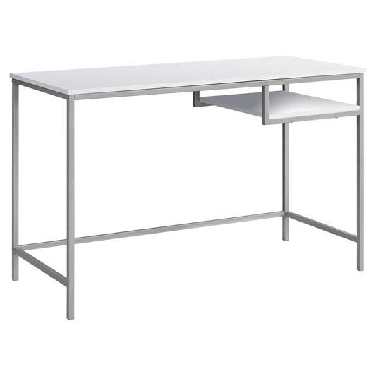 COMPUTER DESK - 48"L / WHITE / SILVER METAL WITH SHELF